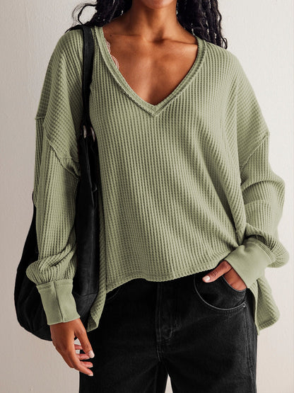 Womens Fashionable Casual Off-shoulder Loose-fit Long-sleeve Top