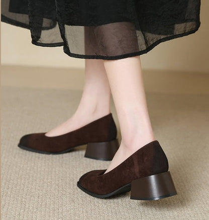 Vintage French Chic Square Toe Block Heel Pumps, Niche High End Low Cut Women Shoes For Spring & Autumn