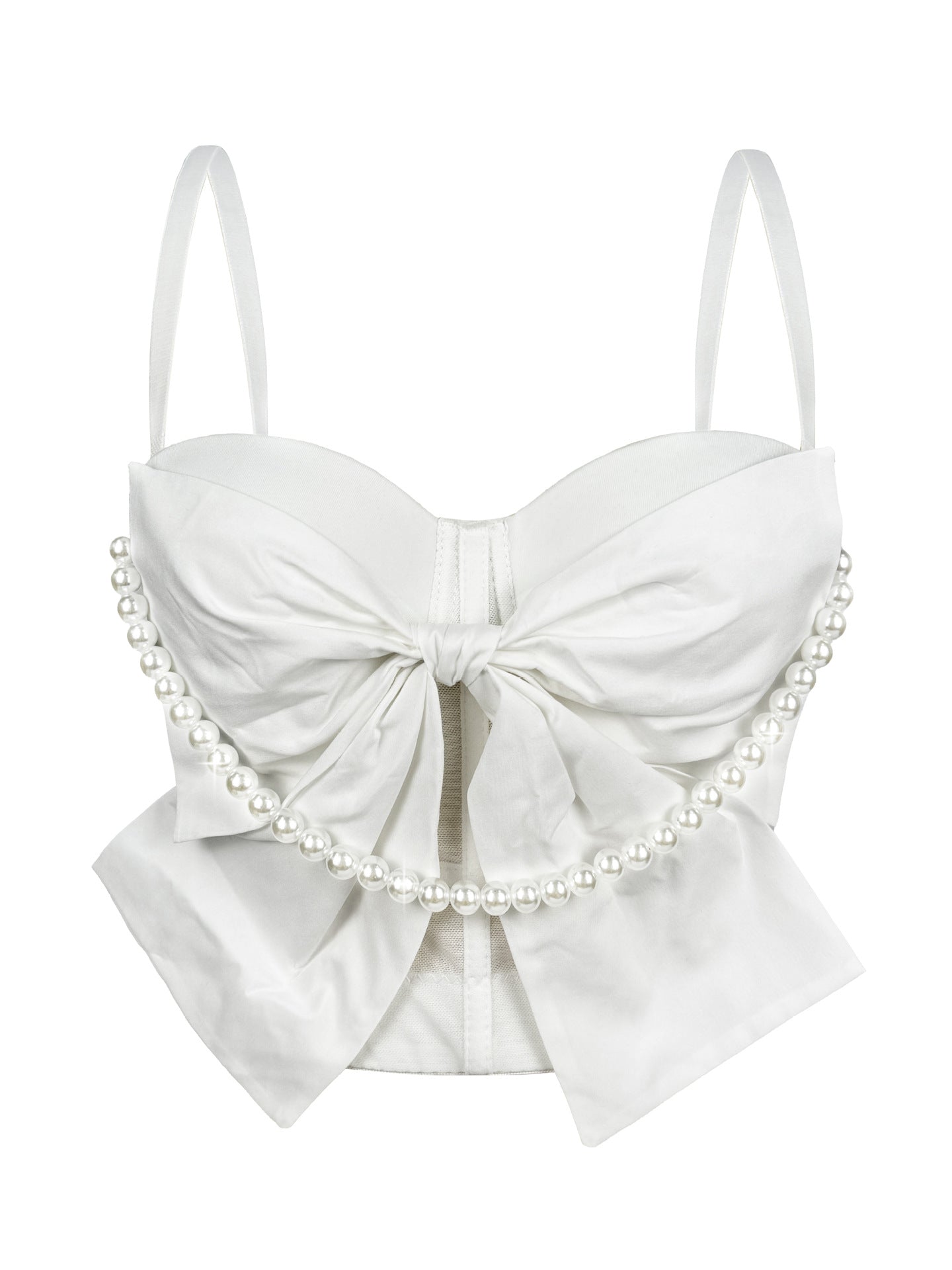 Summer New Pearl Bow Camisole Stylish Versatile Fishbone Corset Slim Fit Elegant Top