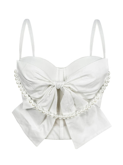 Summer New Pearl Bow Camisole Stylish Versatile Fishbone Corset Slim Fit Elegant Top