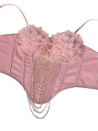 Cross-Border New Handmade Flower Tassel Camisole Sexy Backless Tube Top European And American Outer Wear Fishbone Bra Body Shaping