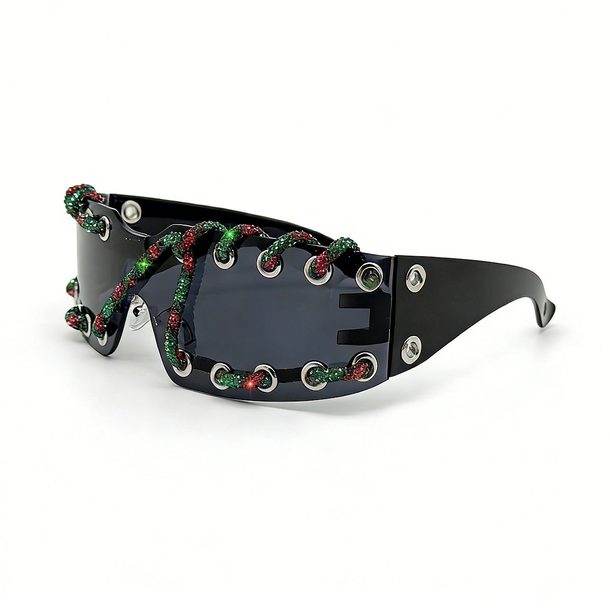 Sunglasses With Metal Ring Rivets Retro-futuristic Party Shades