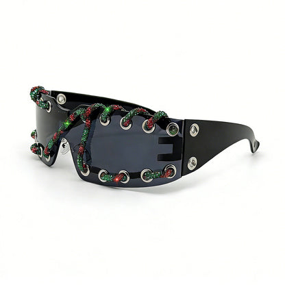 Sunglasses With Metal Ring Rivets Retro-futuristic Party Shades