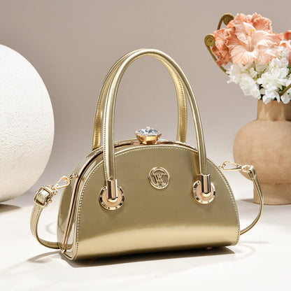 Womens Gold-trimmed Handbag Light-luxury Glossy-leather Shell Bag