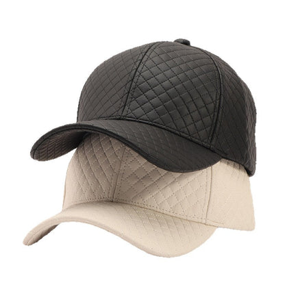 Solid-color Light Board Diamond-patterned Stitching Curved-brim Baseball Cap Is Suitable For Outdoor Protection And Warmth In Autumn And Winter.
