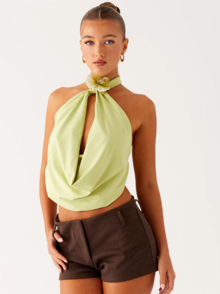 Sleeveless Backless Halter-Neck Lace-Up Deep-V Camisole Top For Women