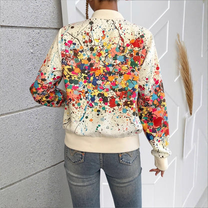 Printed European And American-style Fashionable Zippered Outer Jacket
