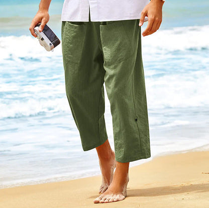 Men's Shorts Linen Shorts Summer Shorts Beach Shorts Capri Pants Drawstring Elastic Waist Front Pockets