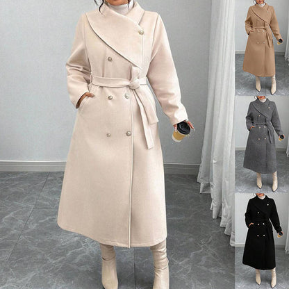 New Winter Womens Double-breasted Wool Coat With An Asymmetrical Collar