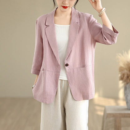 Artistic Retro Cotton-Linen Three-Quarter-Sleeve Blazer Jacket For Women
