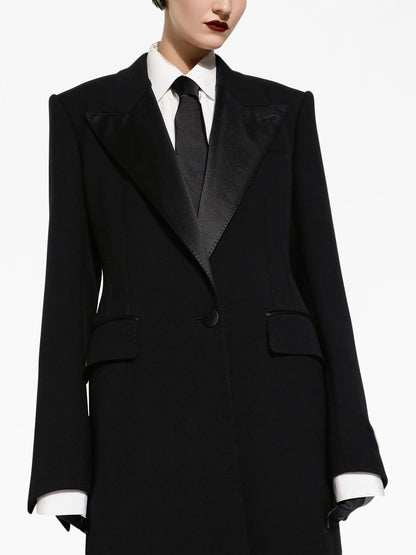 Colored Satin-lined Long-sleeve Coat With A Back Slit