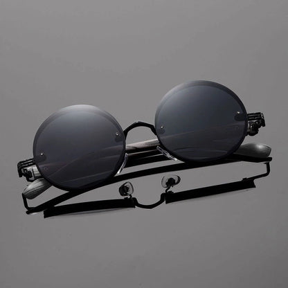 Vintage Round-frame Womens Sunglasses Metal Punk Style With Wood-grain Temples Stylish And Versatile