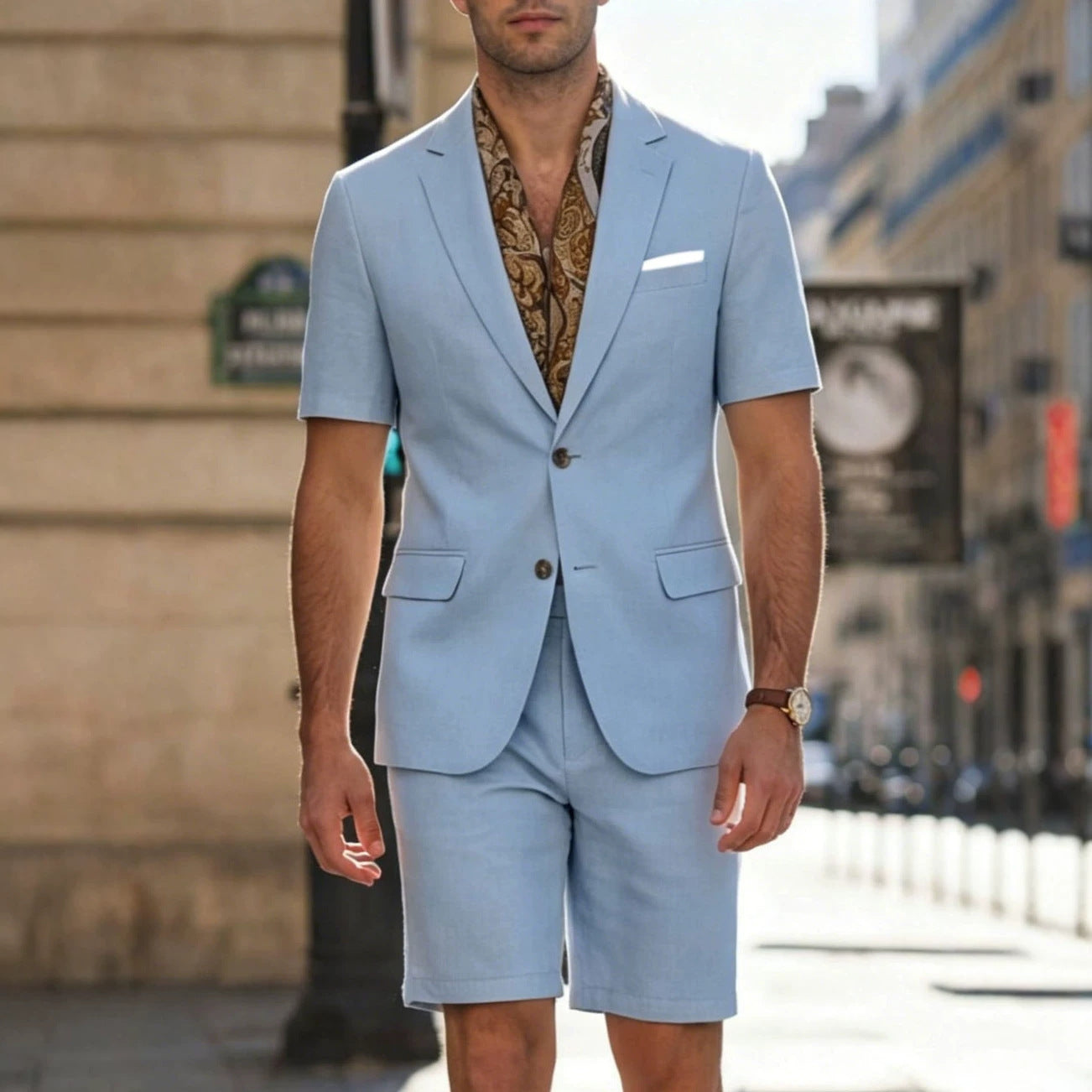 SpringSummer Mens Casual Short-Sleeve Two Piece Suit