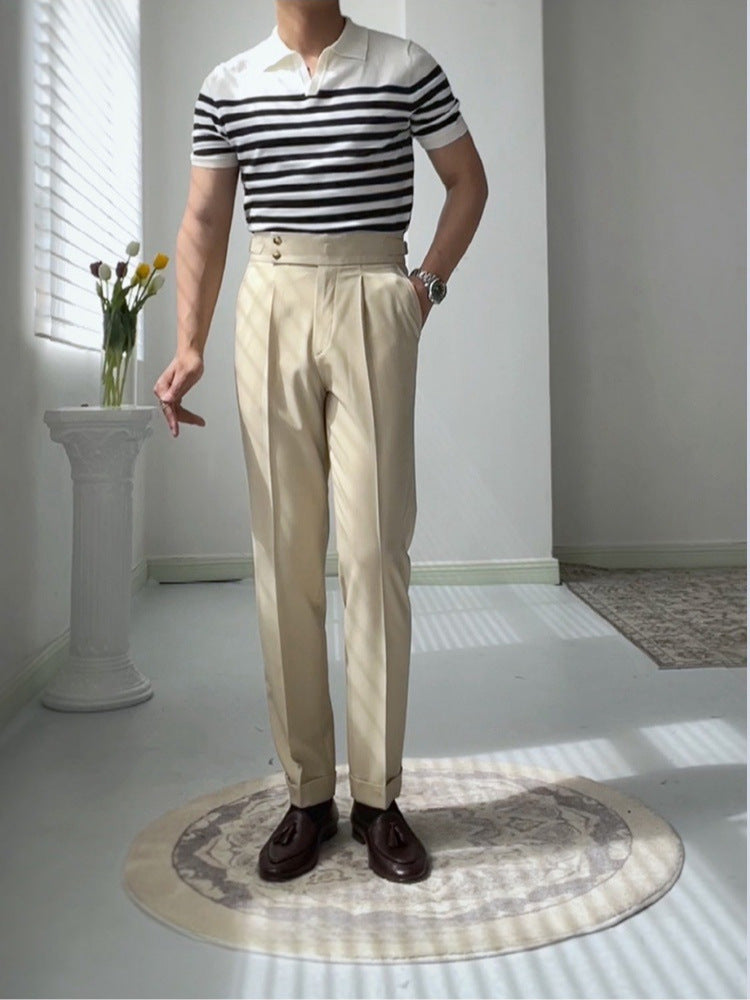 High-waisted White Retro Straight-leg Casual Pants