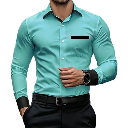 Mens Business-Casual Wrinkle-Free Contrast-Color Shirt