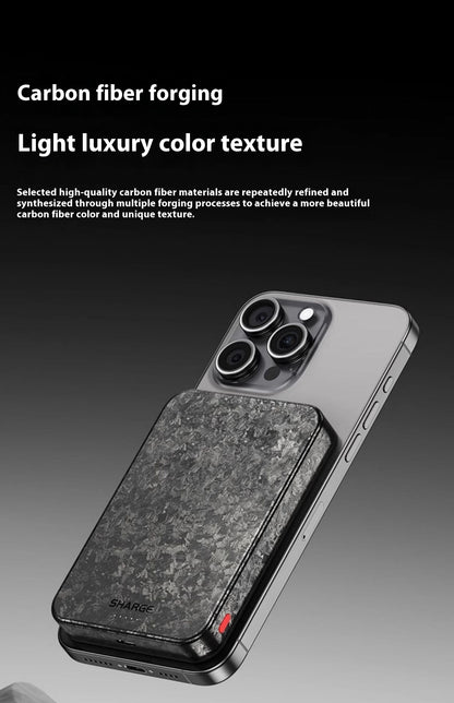 15W Magnetic Power Bank Wireless Carbon Fiber Magsafe Mobile Power Supply