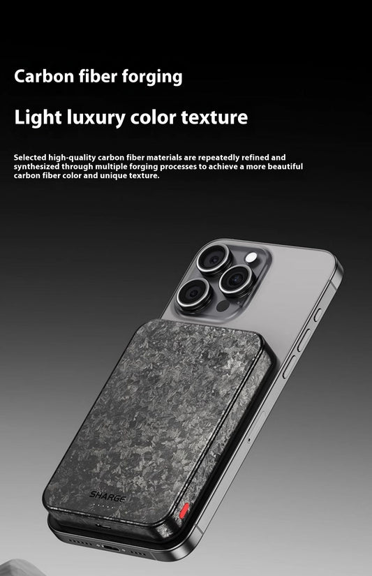 15W Magnetic Power Bank Wireless Carbon Fiber Magsafe Mobile Power Supply