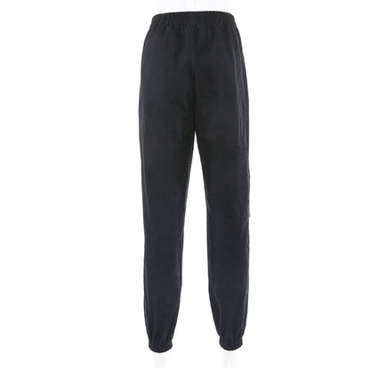 White Stripe Cargo Pants Women Trousers Pockets Patchwork Contrast Color High Waist Pants Hip Hop Capris