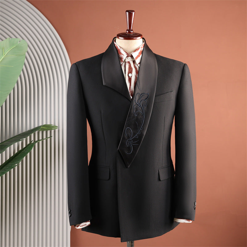 Luxury Satin Shawl Collar Floral Embroidered Tuxedo Suit