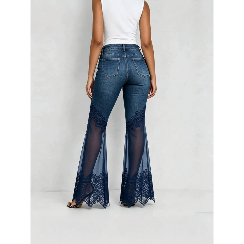 High-waisted Denim Flared Jeans With A Multi-tiered Asymmetrical Hem