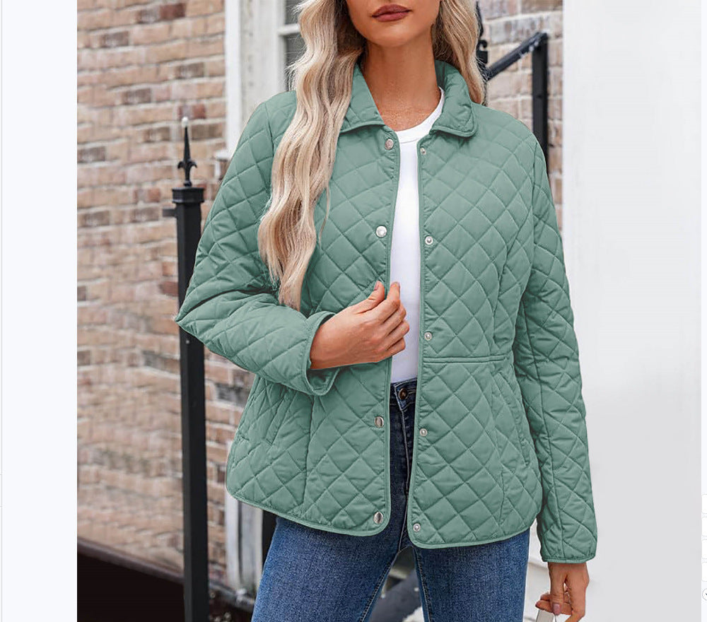 Womens Casual Solid-color Lapel Quilted Jacket