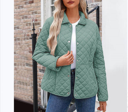 Womens Casual Solid-color Lapel Quilted Jacket