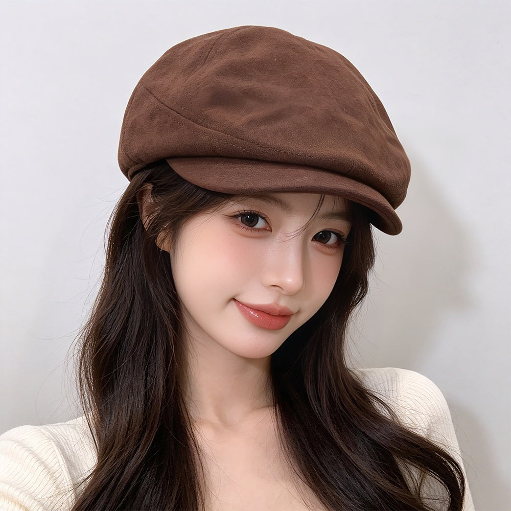 Korean Version Retro Autumn-winter Matte Soft-fur Short Brim British Casual Hat, Versatile And Flattering For Face Shape, Forward-facing Hat