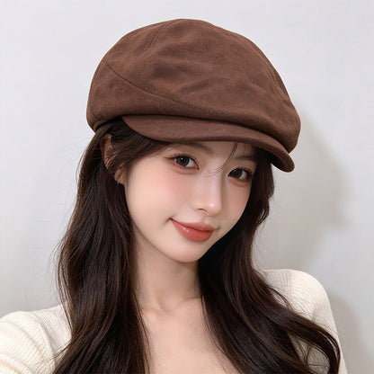 Korean Version Retro Autumn-winter Matte Soft-fur Short Brim British Casual Hat, Versatile And Flattering For Face Shape, Forward-facing Hat