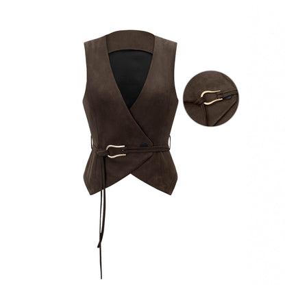 Suede Vest Top Fashionable Retro Warm Cross-Over Waistcoat