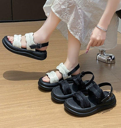 Women's Summer Fashion One Strap Platform Sandals Versatile Open Toe Casual Platform Beach Sandals For Dresses