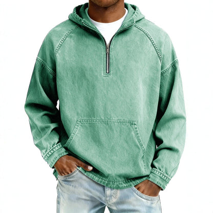 Mens Solid-Color Casual Hooded Zip-Up Sweatshirt