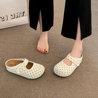 Small Retro Polka Dot Mary Jane Slippers, Women's Sponge Cake Boken Shoes, Thick Sole