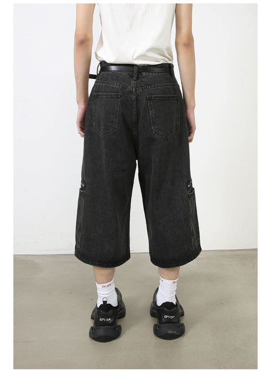 Workwear Denim Loose Street Cropped Shorts