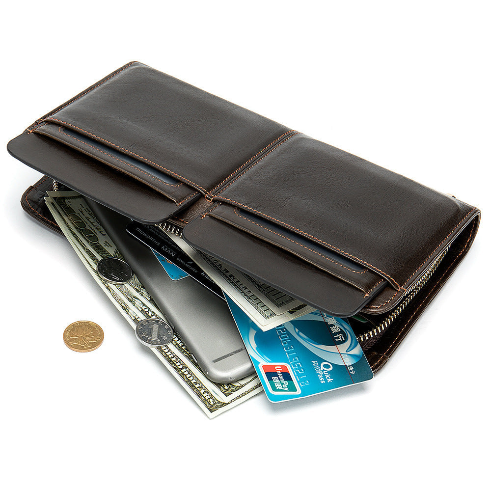 Men's Double Pocket Leather Business Wallet