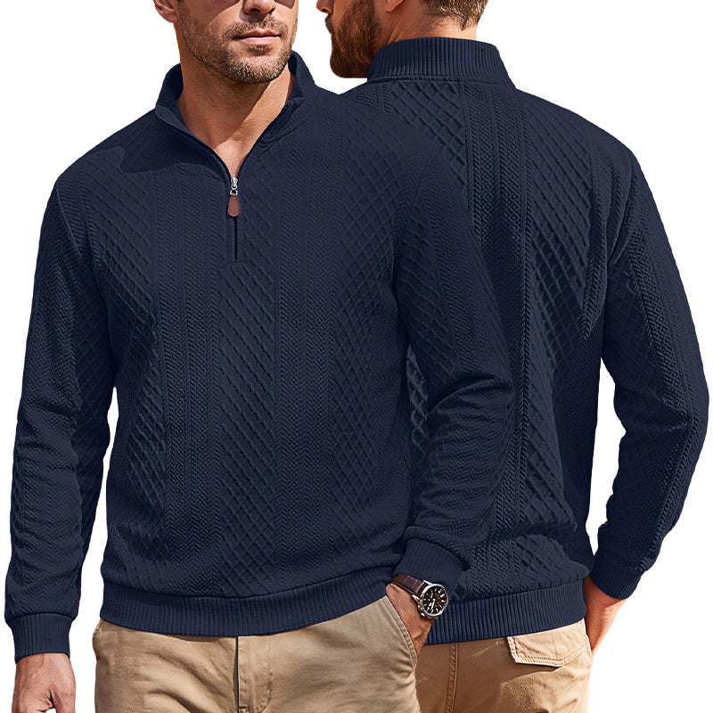 American-style Textured Diamond Jacquard Half-zip Lapel Long Sleeves