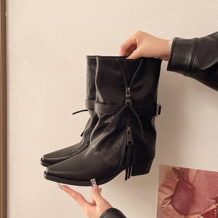 Women French Retro Inner Heightening Short Boots Autumn Winter New Fashion Tube Boots Fashion Ankle Boots Martin Boots