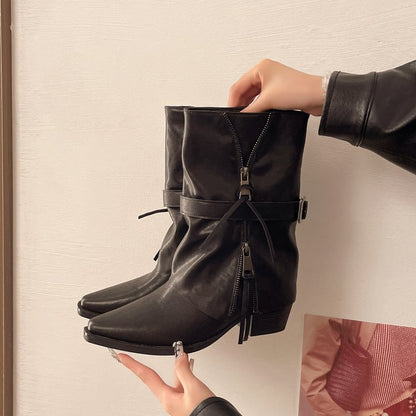 Women French Retro Inner Heightening Short Boots Autumn Winter New Fashion Tube Boots Fashion Ankle Boots Martin Boots