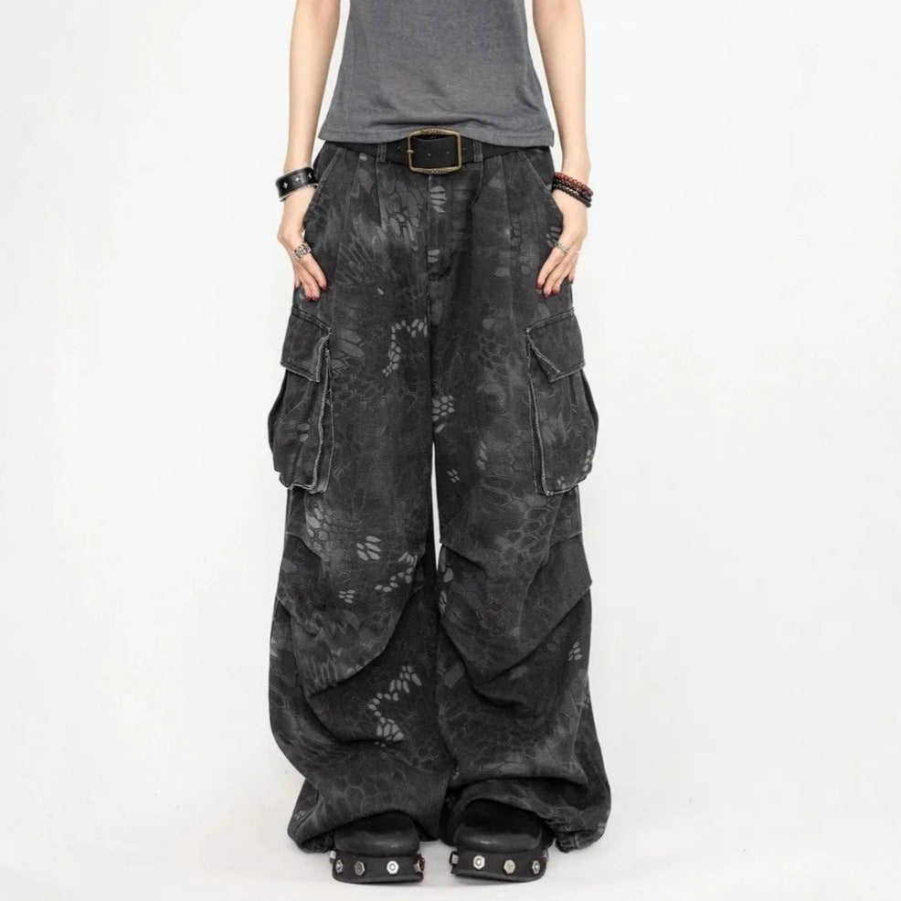 Camouflage Snake-Print Workwear Jeans For Women