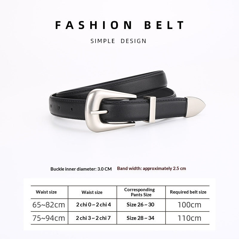 Womens Retro Unisex Fashion Versatile Square-buckle Leather Belt