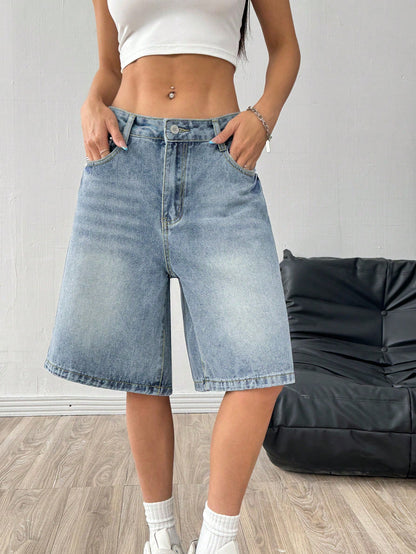 Womens Loose-Fit Casual Wide-Leg Denim Shorts