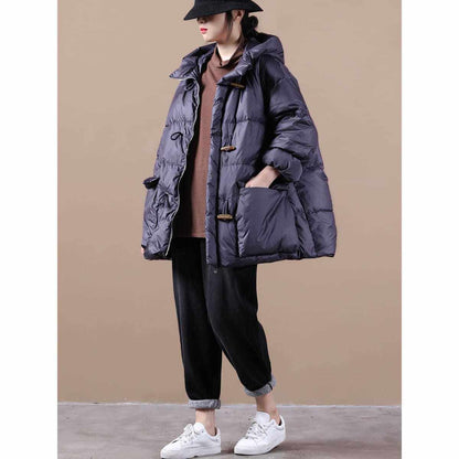 Plus-size Womens Retro Horn-button Hooded Down Coat