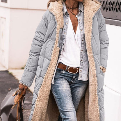 Long-sleeve Thermal Cardigan Hooded Cotton-padded Coat Mid-length