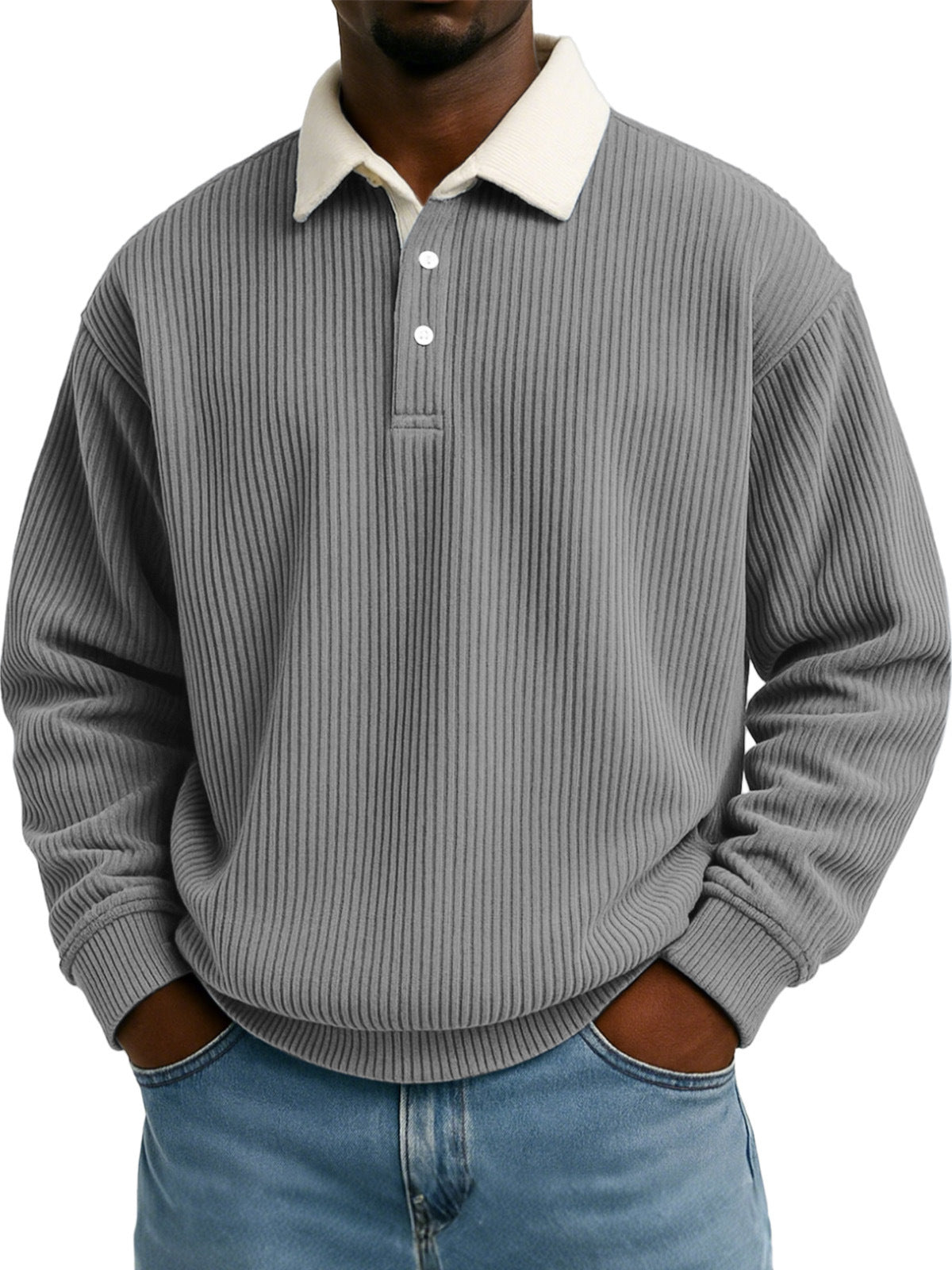 Mens Retro Color-block Corduroy Striped Casual Long-sleeve Shirt