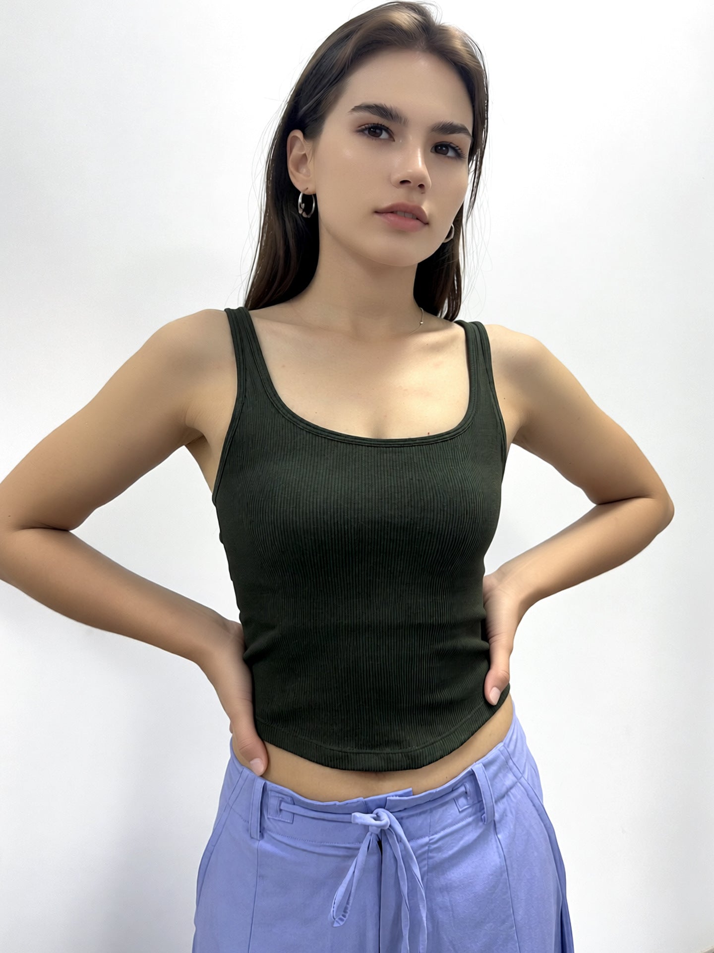 Women's Sleeveless Fashionable Unique Sports Casual Thin Strap Hollow Back Crop Backless Tank Top With Built-in Bra Pads