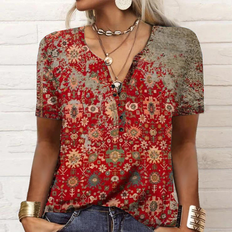2026 Spring Summer European And American New Women's Short Sleeved Printed Casual Fashion Versatile Short Sleeved T-shirt