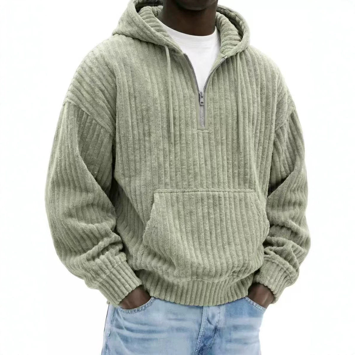 Solid-color Loose-fitting Corduroy Mens Hoodie