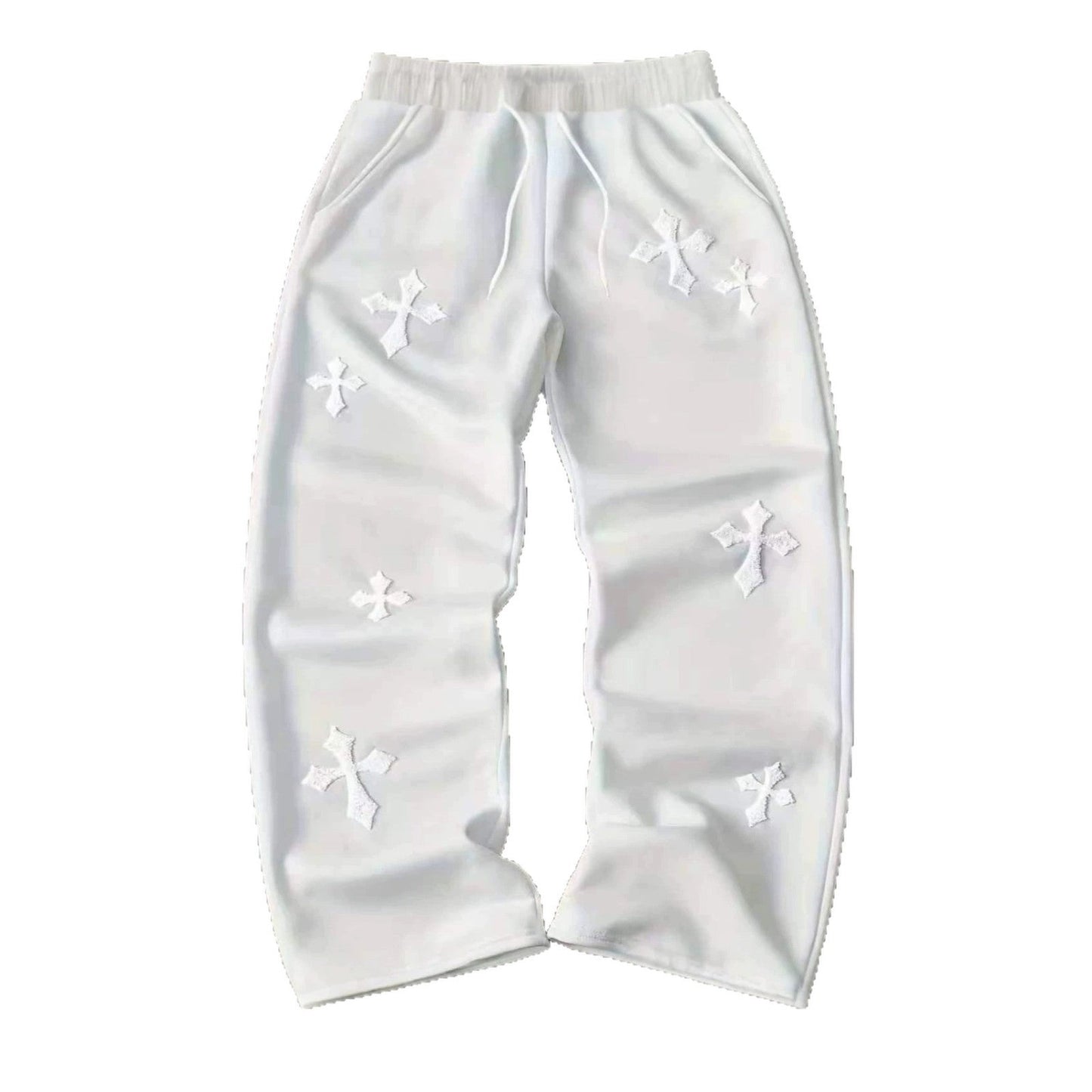 Embroidered Cross-Design Thickened Sweatpants For Men