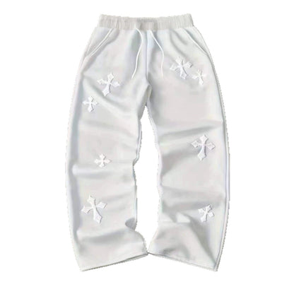 Embroidered Cross-Design Thickened Sweatpants For Men