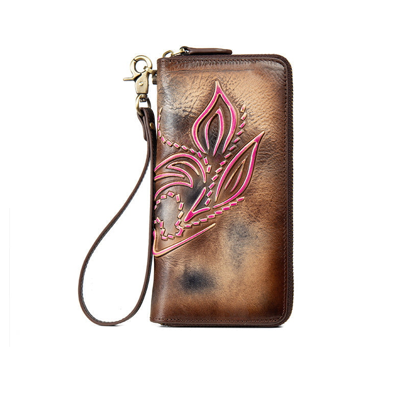 Women's Retro Distressed Long Zipper Wallet