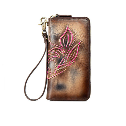 Women's Retro Distressed Long Zipper Wallet